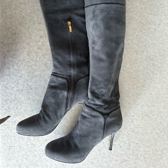 SERGIO ROSSI BOTFORT WOMEN TALL 👢 BOOTS SUEDE LEATHER GREY SIZE38 - Picture 1 of 13